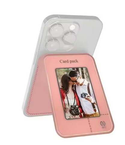 Funda E-ink Celrya rosa - Vista frontal con tarjetero y pantalla E-ink